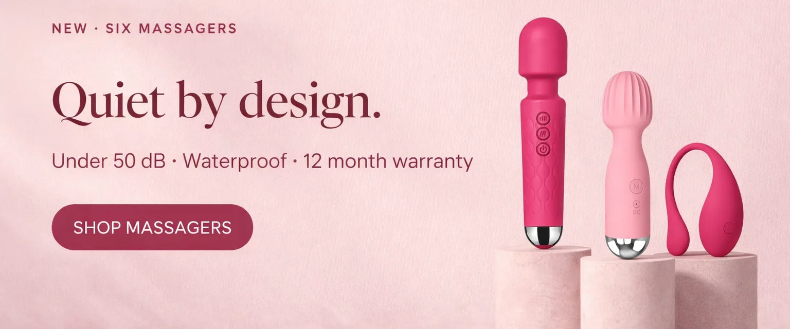 New: six massagers. Quiet by design. Under 50 dB, waterproof, 12 month warranty. Shop massagers