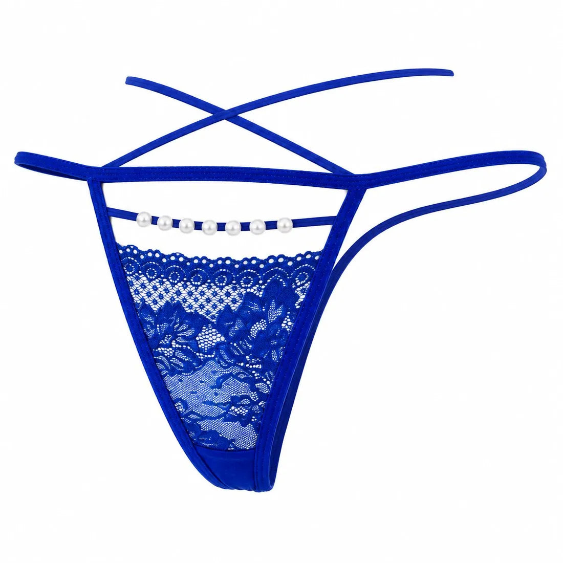 Pearl Trim Lace G-String in Blue, photo 3