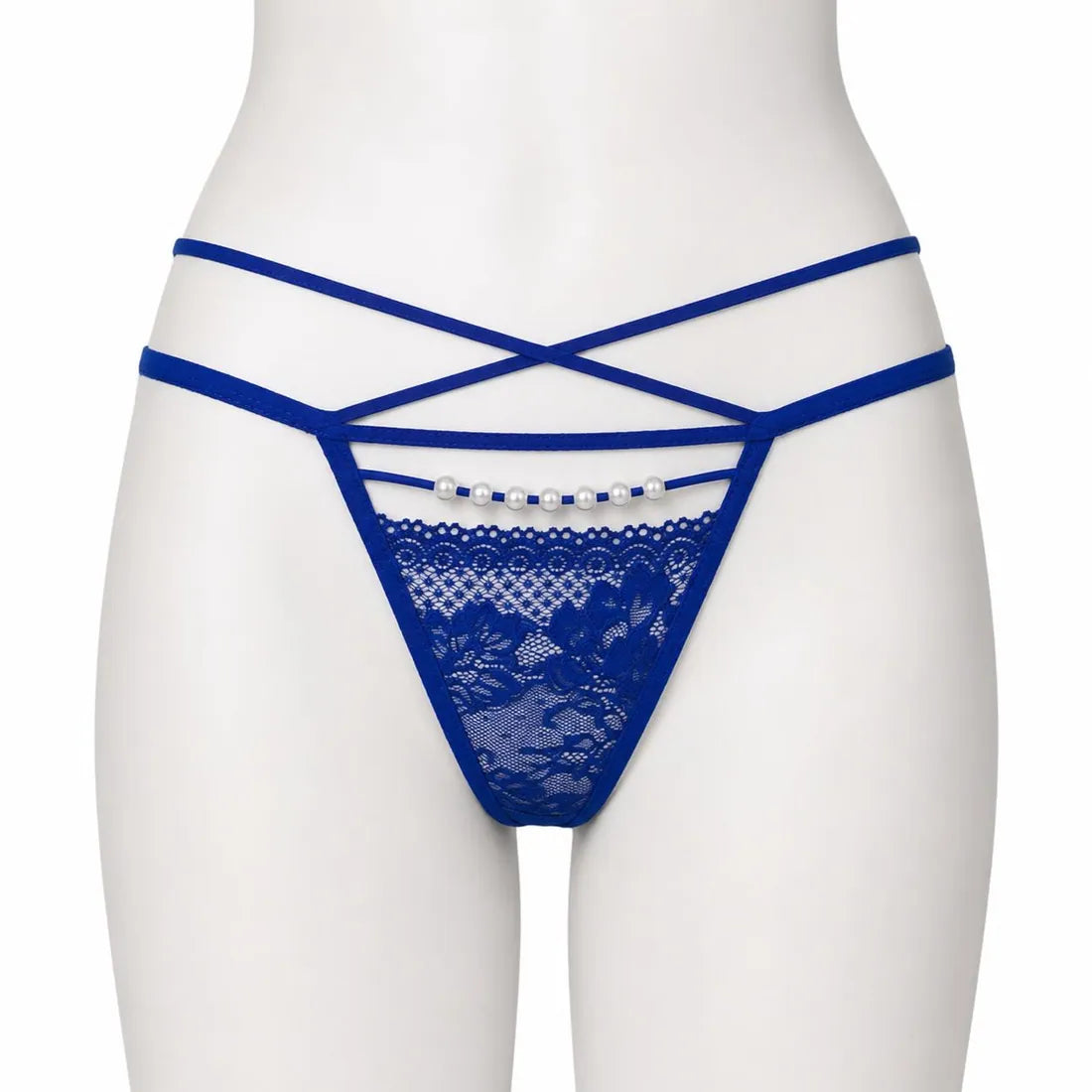 Pearl Trim Lace G-String in Blue, photo 1
