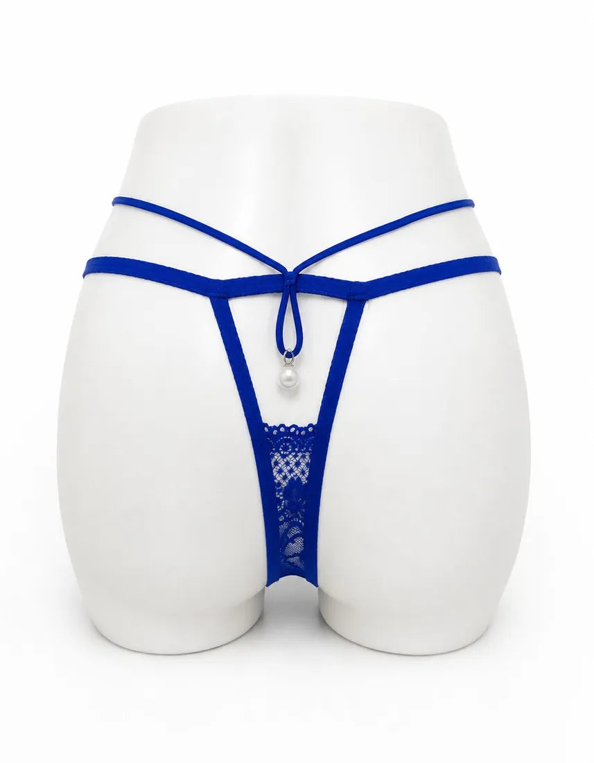 Pearl Trim Lace G-String in Blue, photo 2