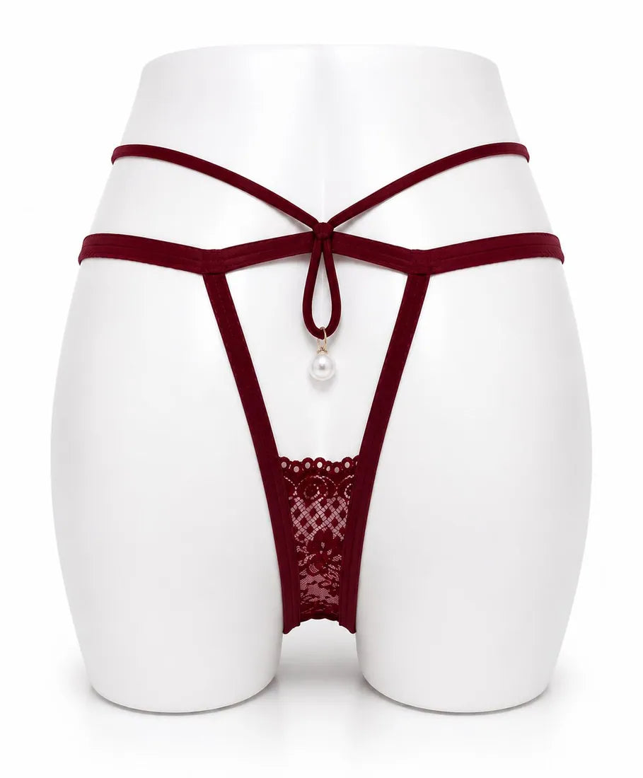 Pearl Trim Lace G-String in Maroon, photo 2