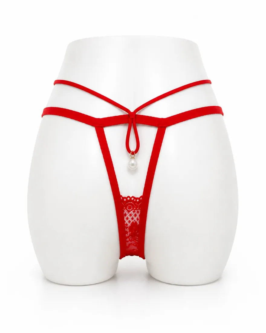 Pearl Trim Lace G-String in Red, photo 2