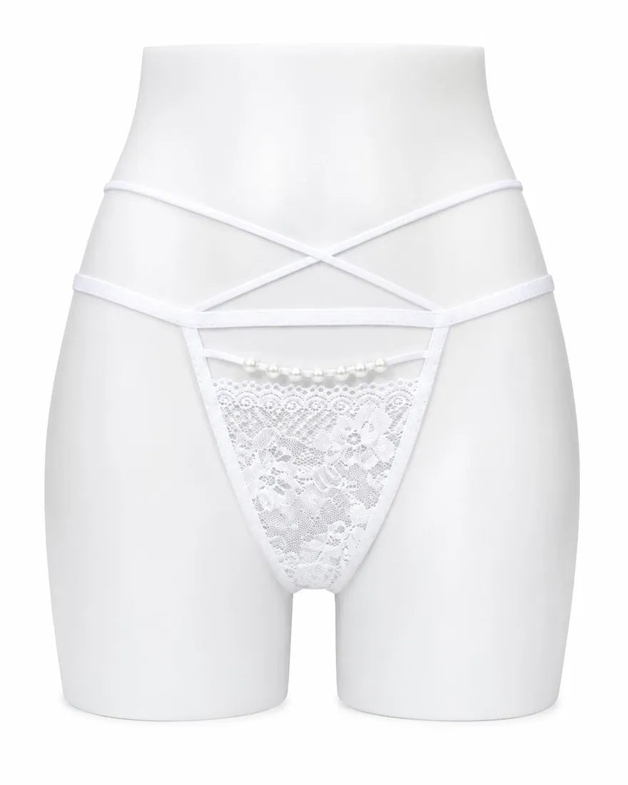 Pearl Trim Lace G-String in White, photo 1