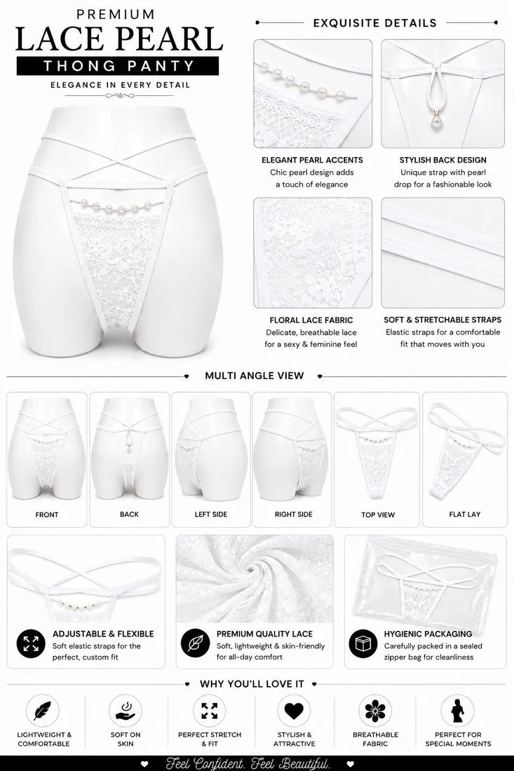 Pearl Trim Lace G-String in White, photo 3