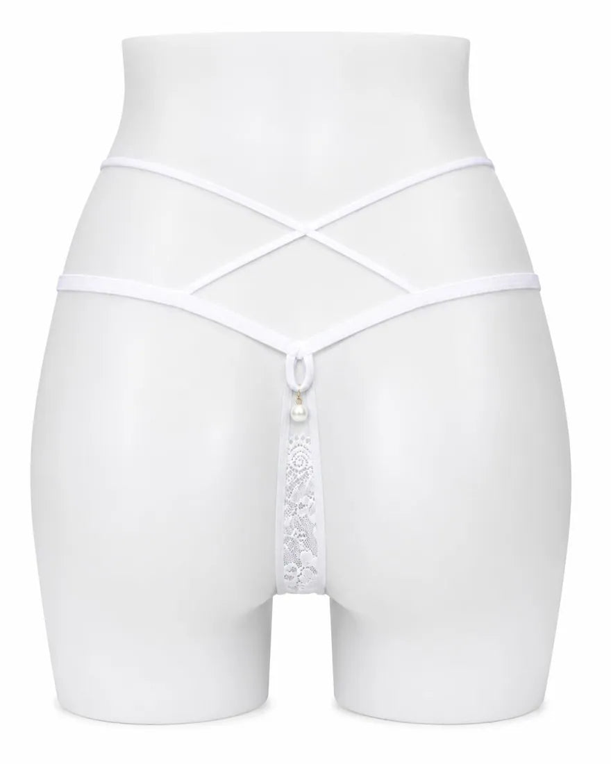 Pearl Trim Lace G-String in White, photo 2