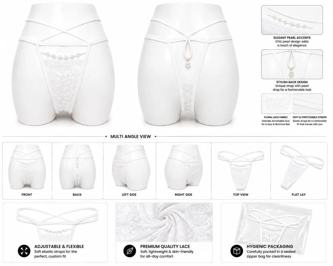 Pearl Trim Lace G-String in White, photo 4