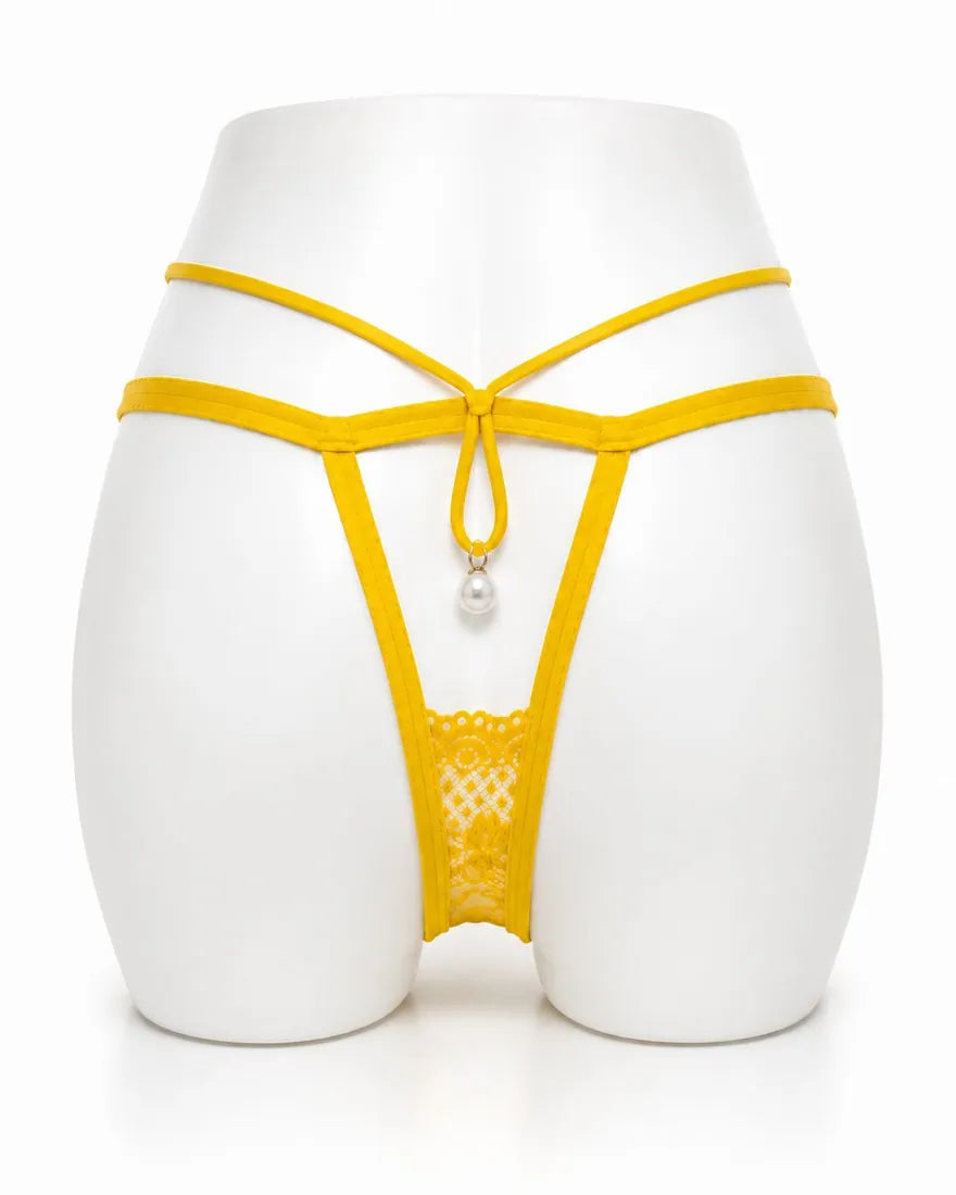Pearl Trim Lace G-String in Yellow, photo 2