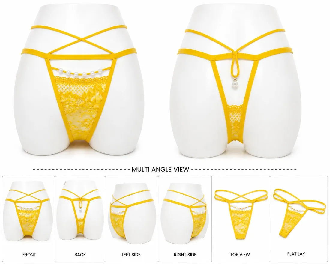 Pearl Trim Lace G-String in Yellow, photo 4