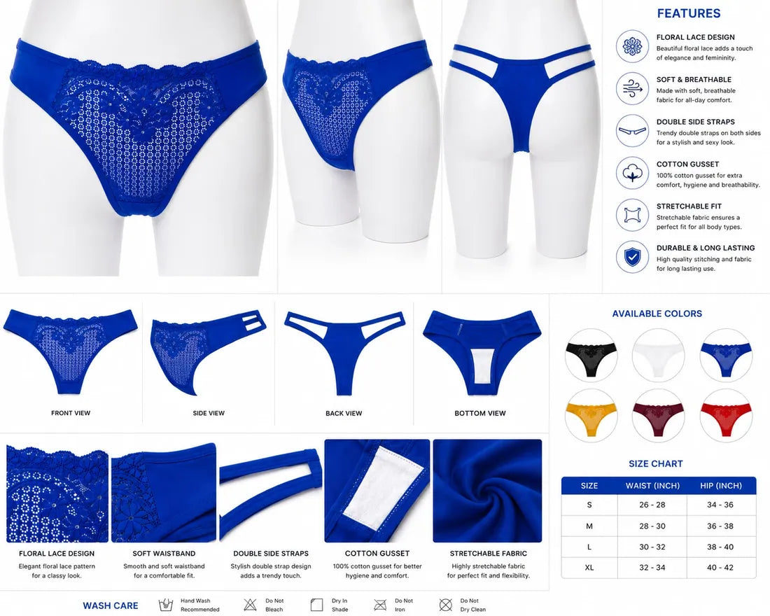 Floral Lace Cotton Gusset Panty in Blue, photo 4