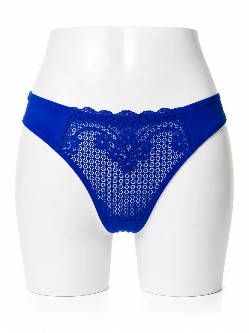 Floral Lace Cotton Gusset Panty in Blue, photo 1