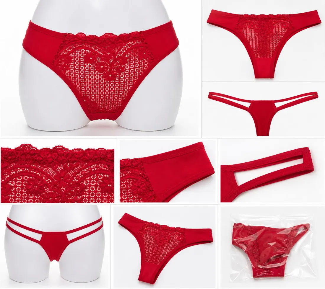 Floral Lace Cotton Gusset Panty in Red, photo 4