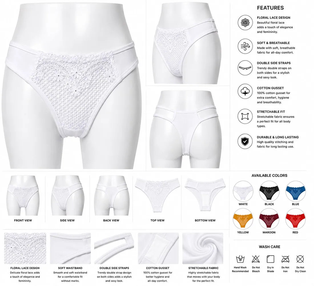 Floral Lace Cotton Gusset Panty in White, photo 3