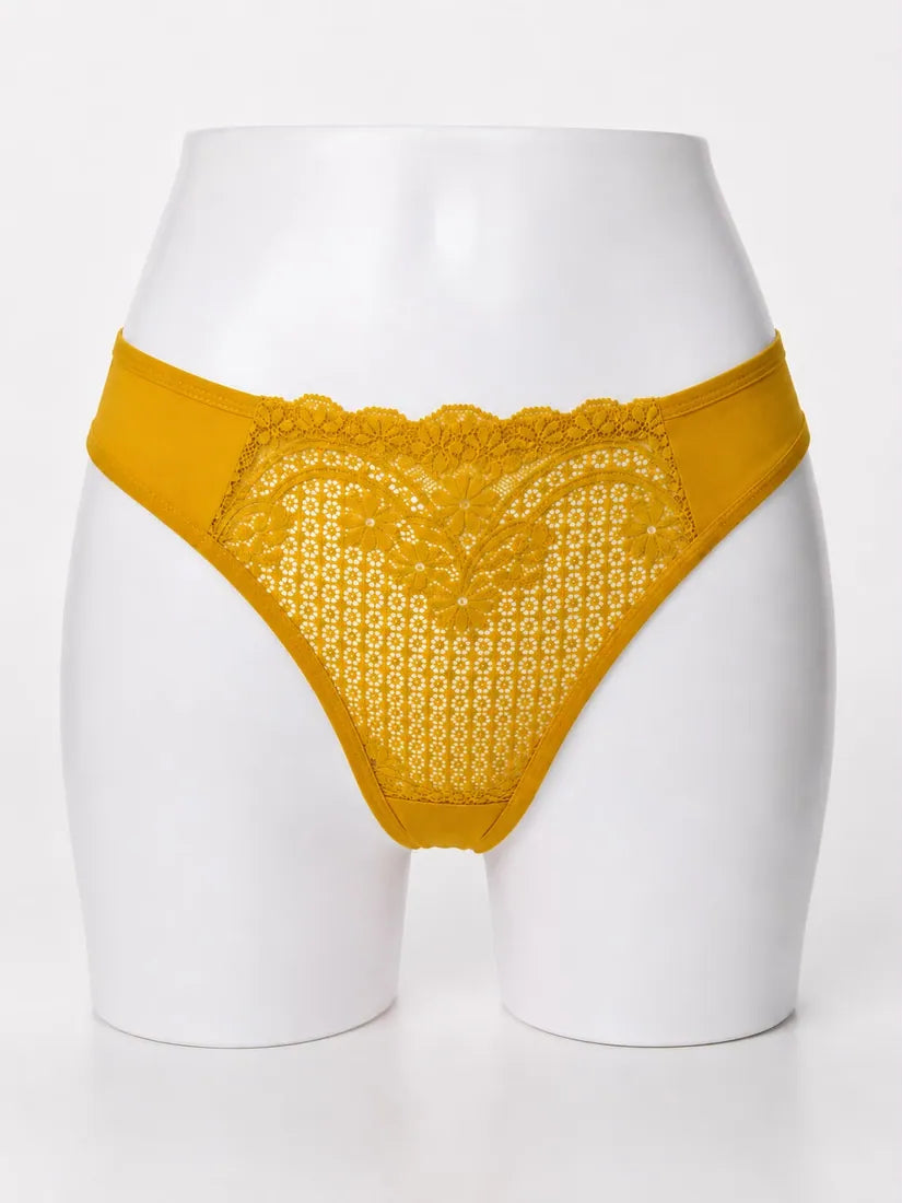 Floral Lace Cotton Gusset Panty in Yellow, photo 1
