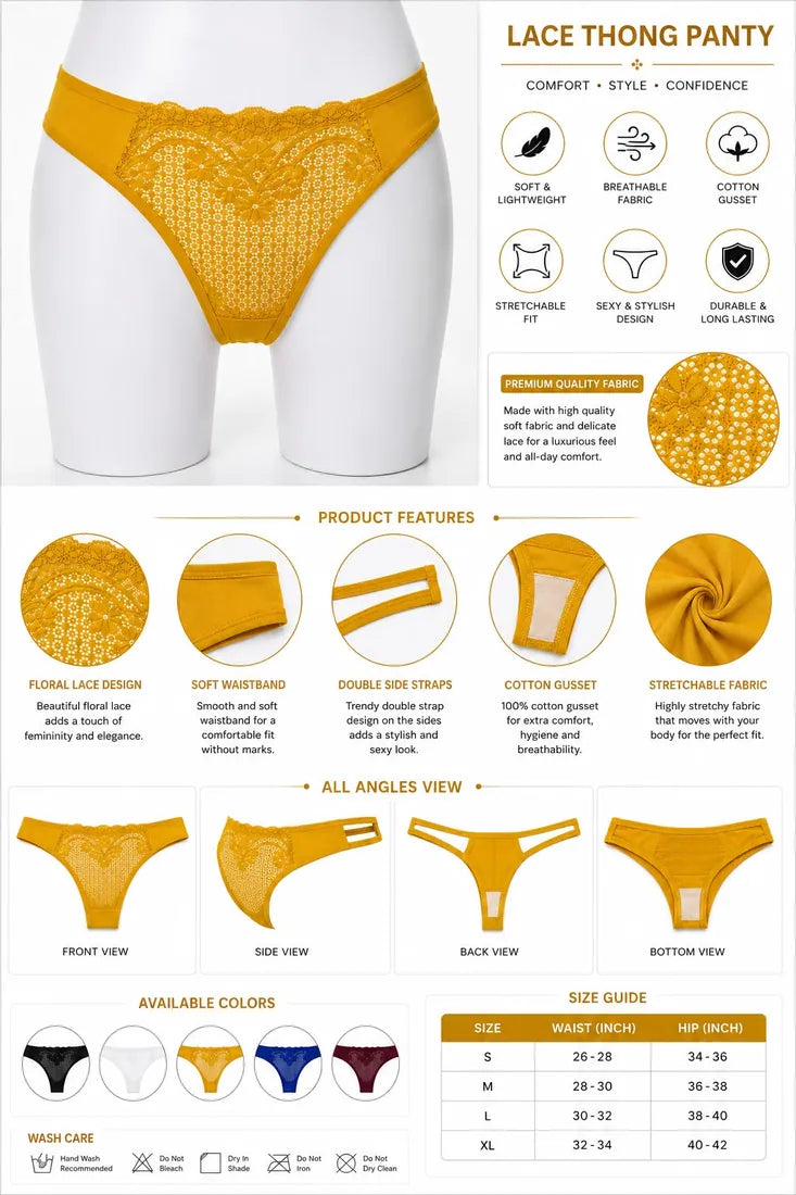 Floral Lace Cotton Gusset Panty in Yellow, photo 4