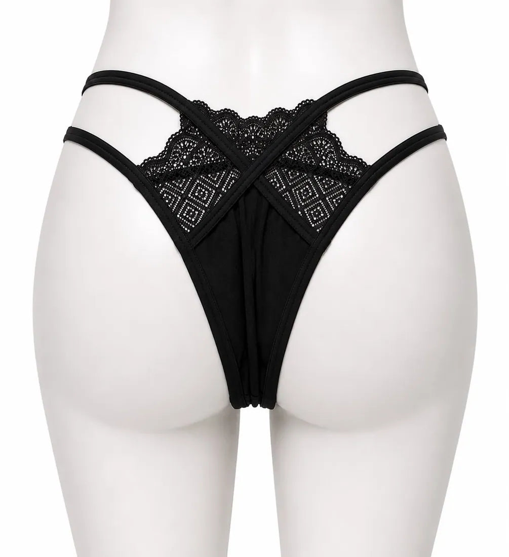 Pearl Chain Lace Thong in Black, photo 2