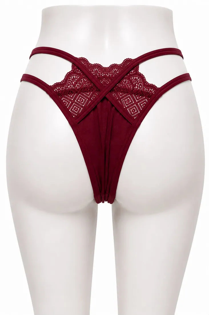 Pearl Chain Lace Thong in Maroon, photo 2