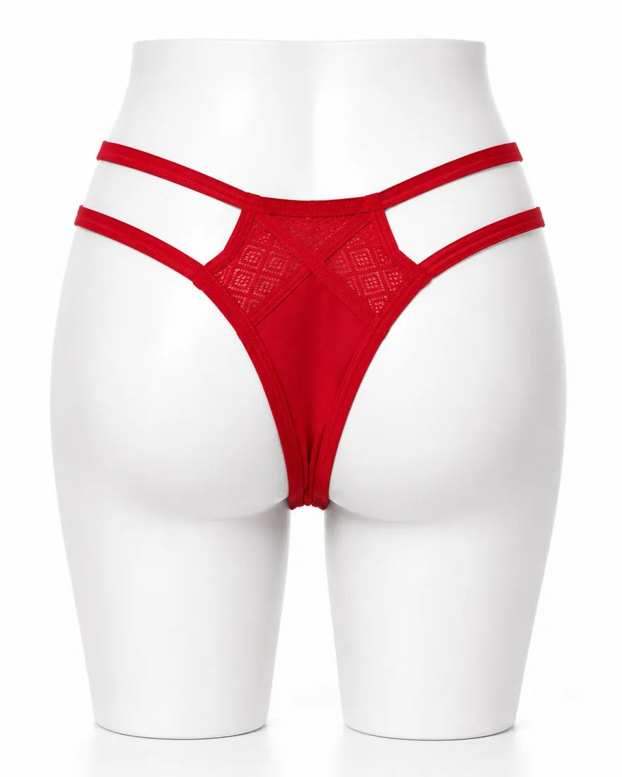 Pearl Chain Lace Thong in Red, photo 2