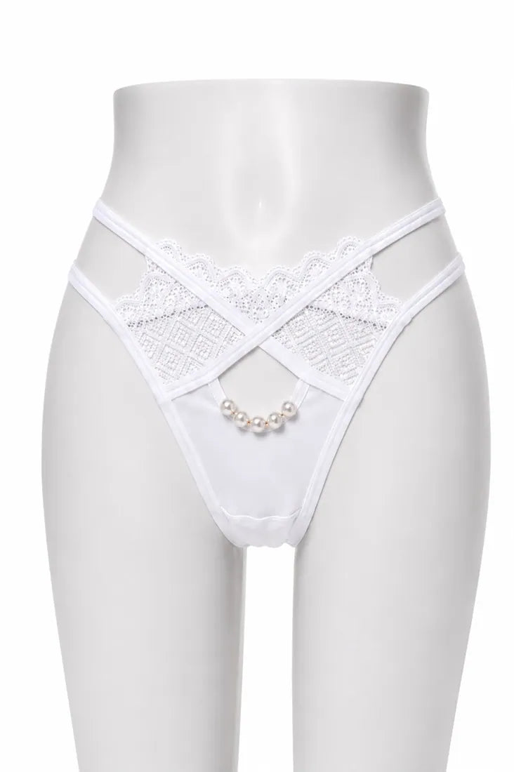 Pearl Chain Lace Thong in White, photo 1