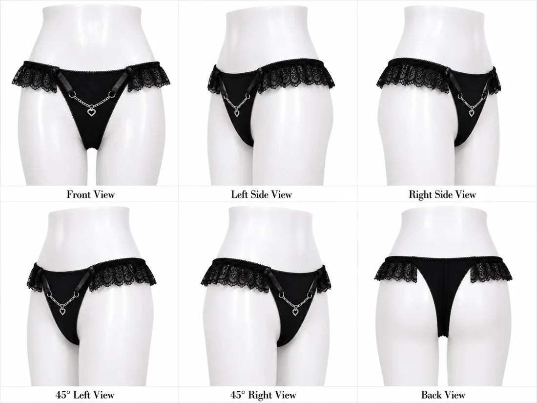 Heart Pendant Chain Thong in Black, photo 3