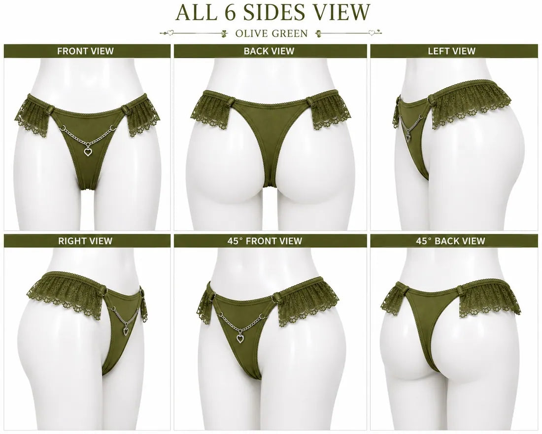 Heart Pendant Chain Thong in Dark Green, photo 2