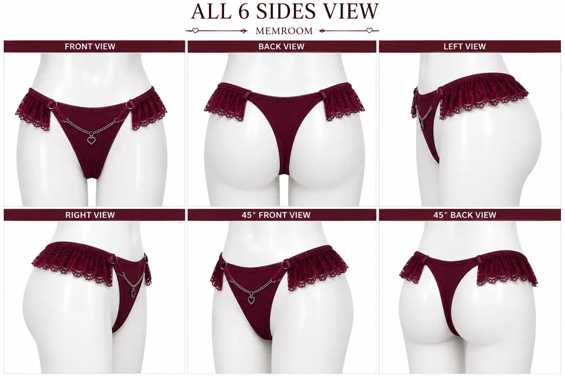 Heart Pendant Chain Thong in Maroon, photo 3