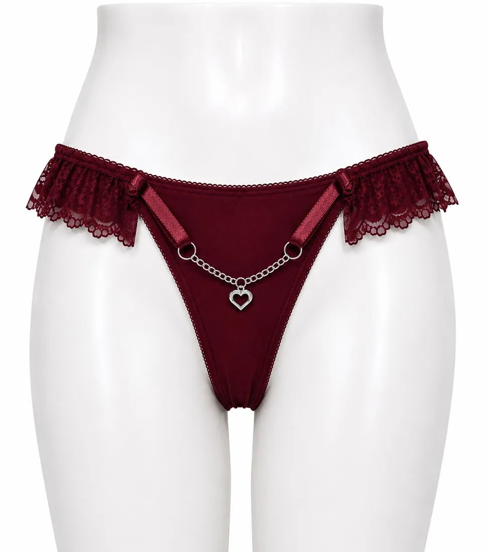 Heart Pendant Chain Thong in Maroon, photo 1