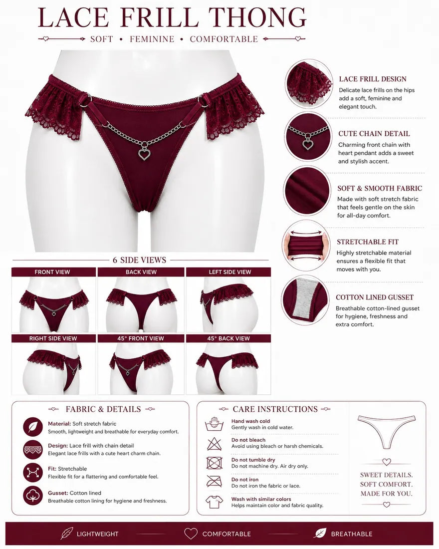 Heart Pendant Chain Thong in Maroon, photo 4