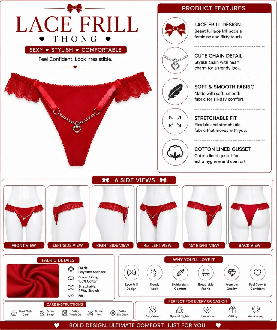 Heart Pendant Chain Thong in Red, photo 4