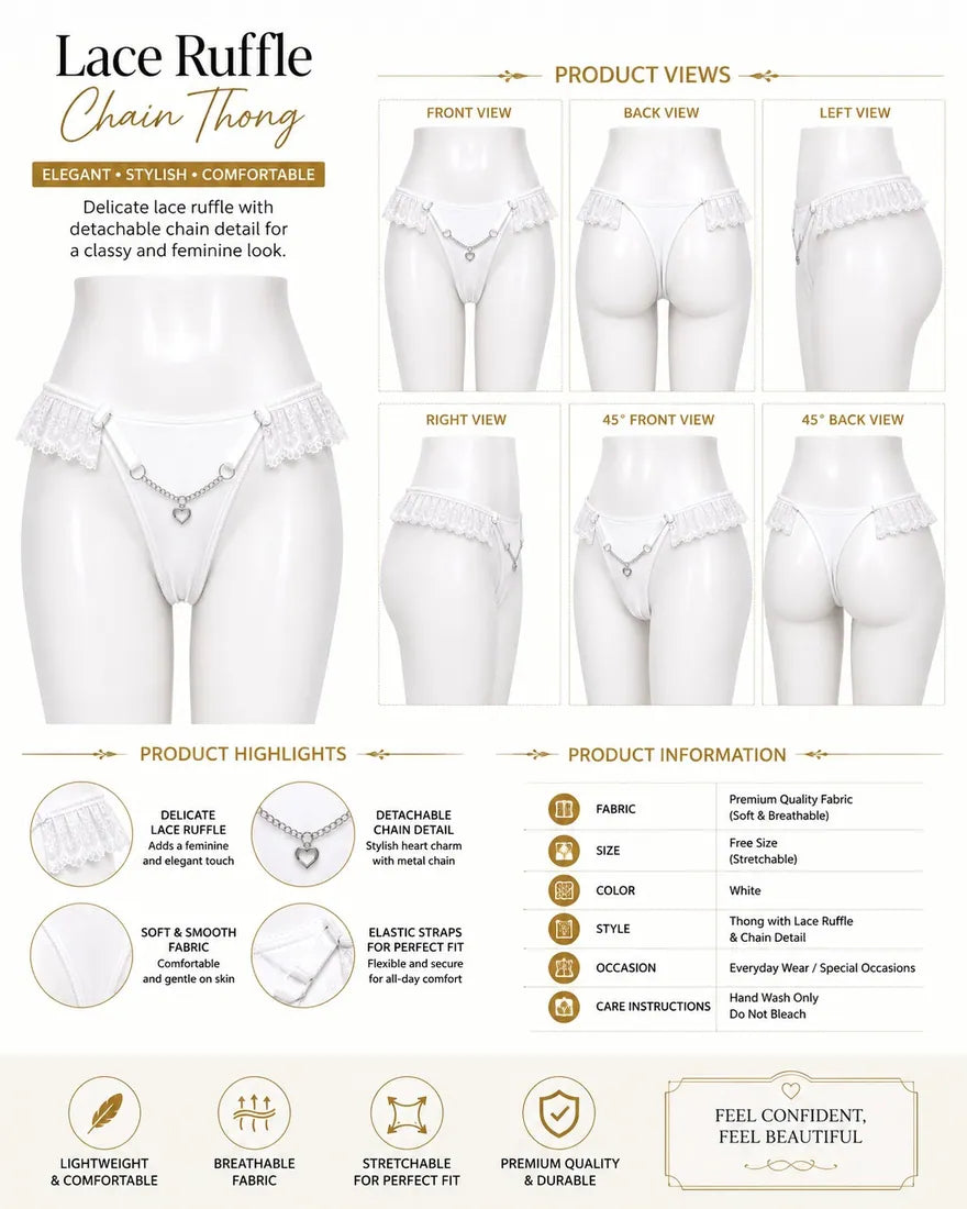 Heart Pendant Chain Thong in White, photo 4