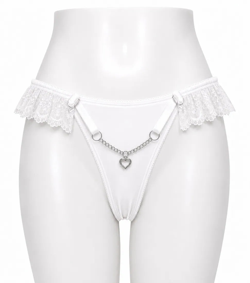 Heart Pendant Chain Thong in White, photo 1