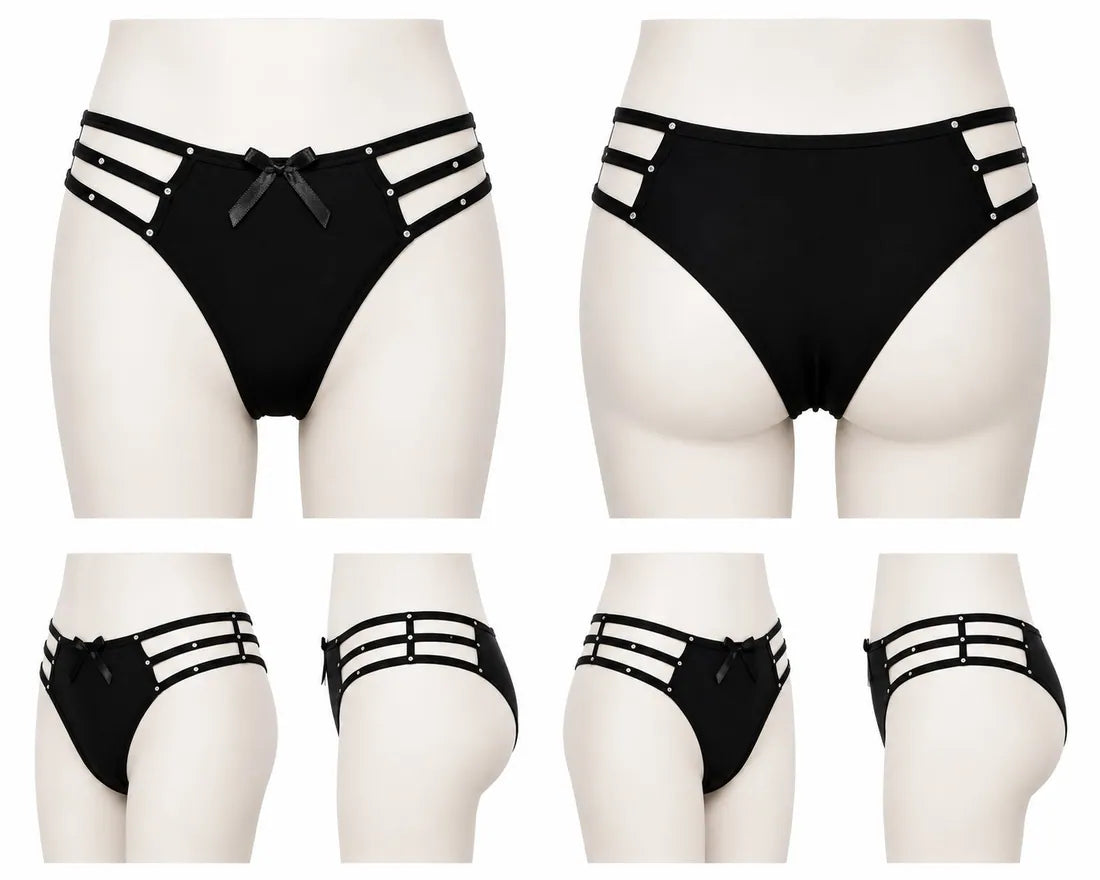 Diamante Cage Strap Panty in Black, photo 3