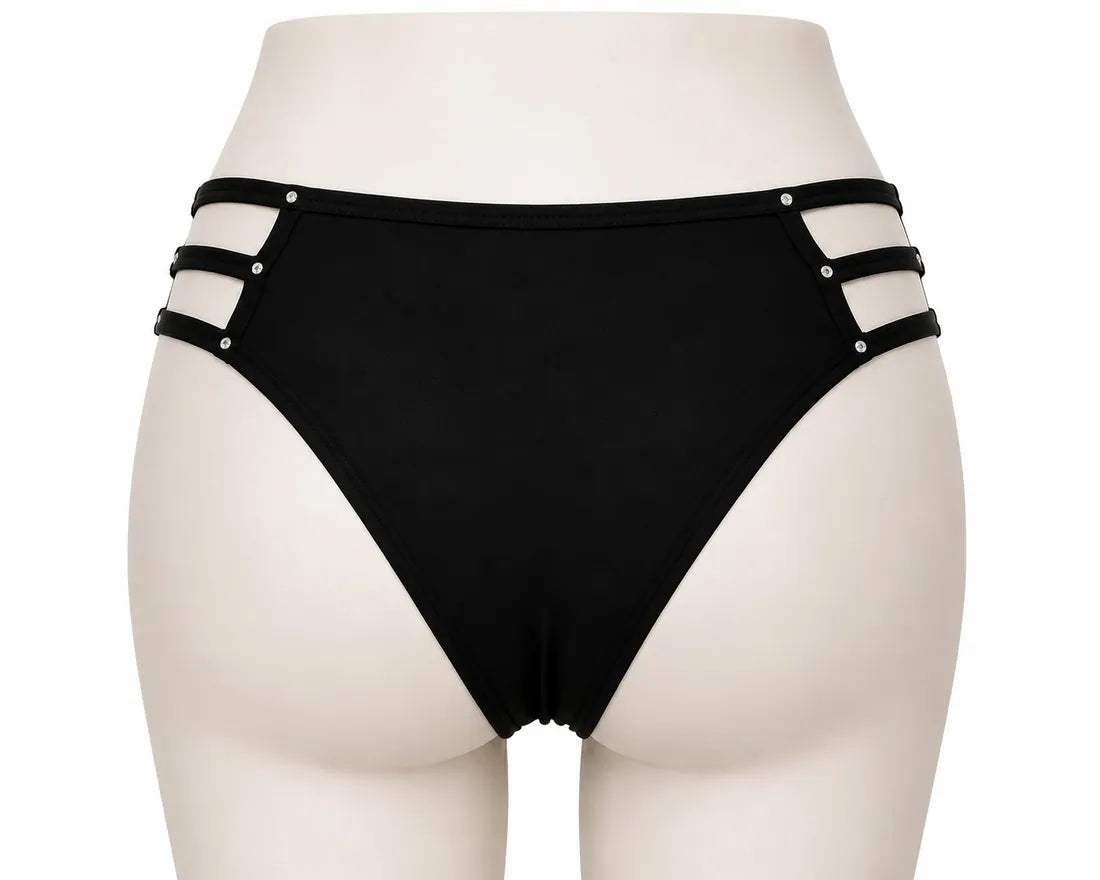 Diamante Cage Strap Panty in Black, photo 2