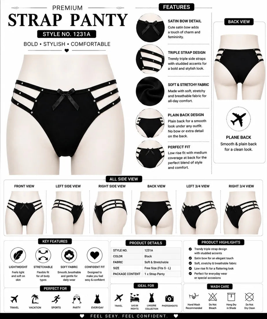Diamante Cage Strap Panty in Black, photo 4