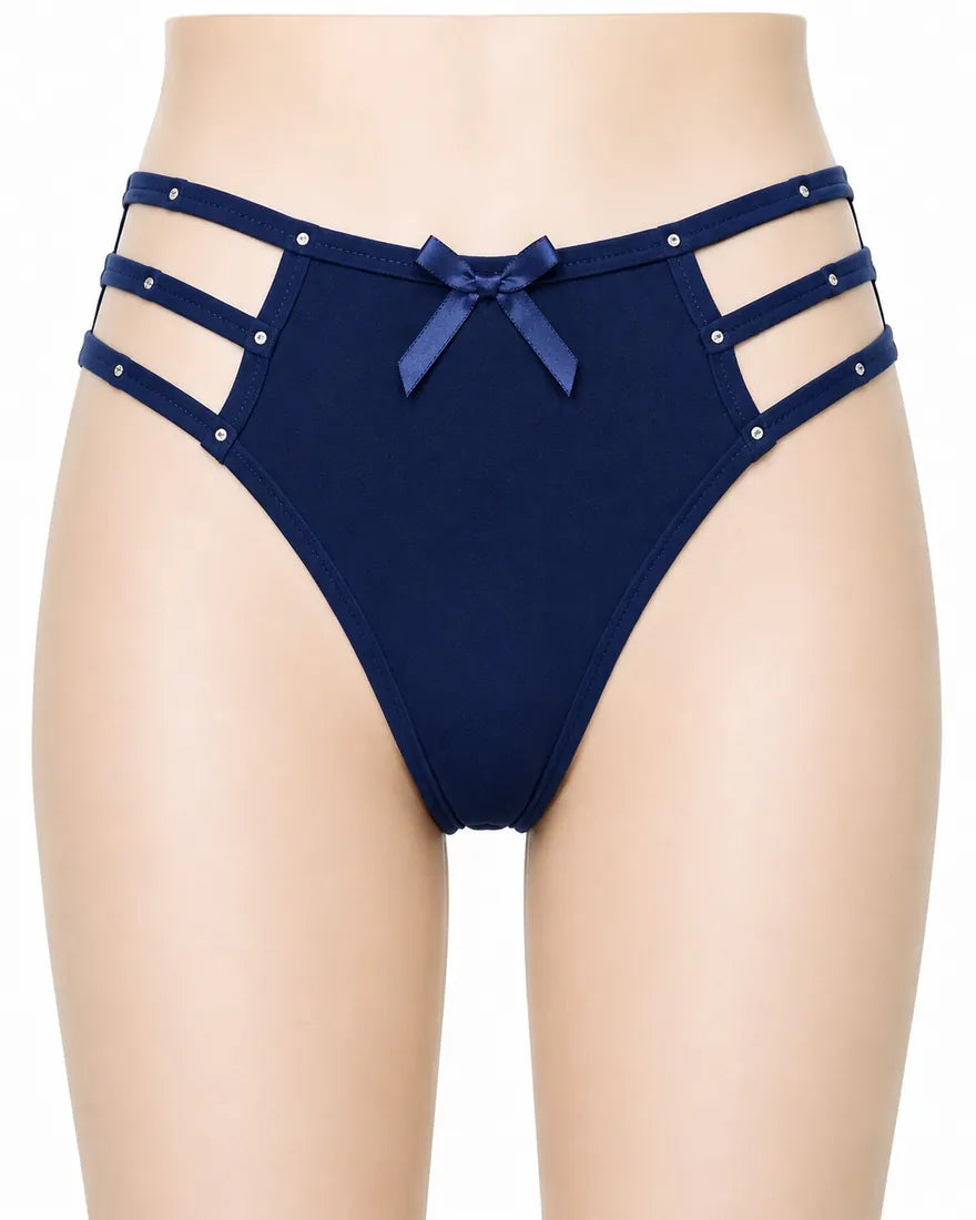 Diamante Cage Strap Panty in Blue, photo 1