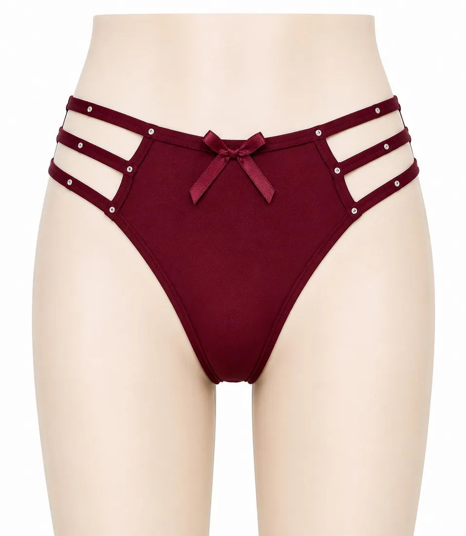 Diamante Cage Strap Panty in Maroon, photo 1