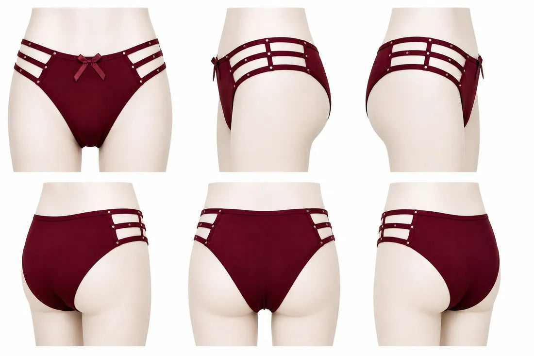 Diamante Cage Strap Panty in Maroon, photo 3