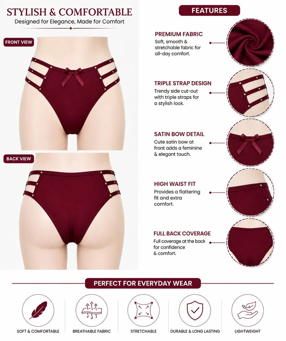 Diamante Cage Strap Panty in Maroon, photo 4