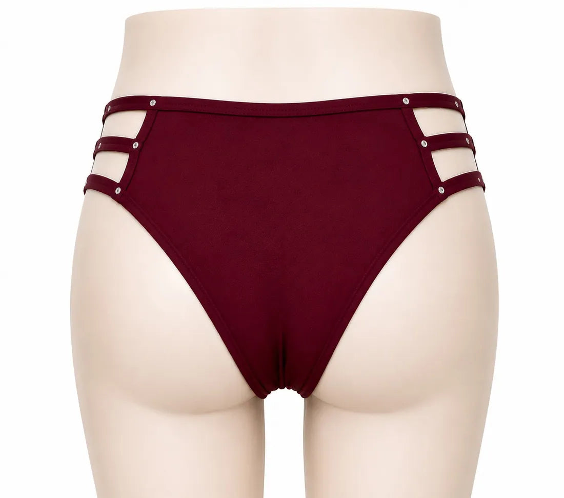 Diamante Cage Strap Panty in Maroon, photo 2