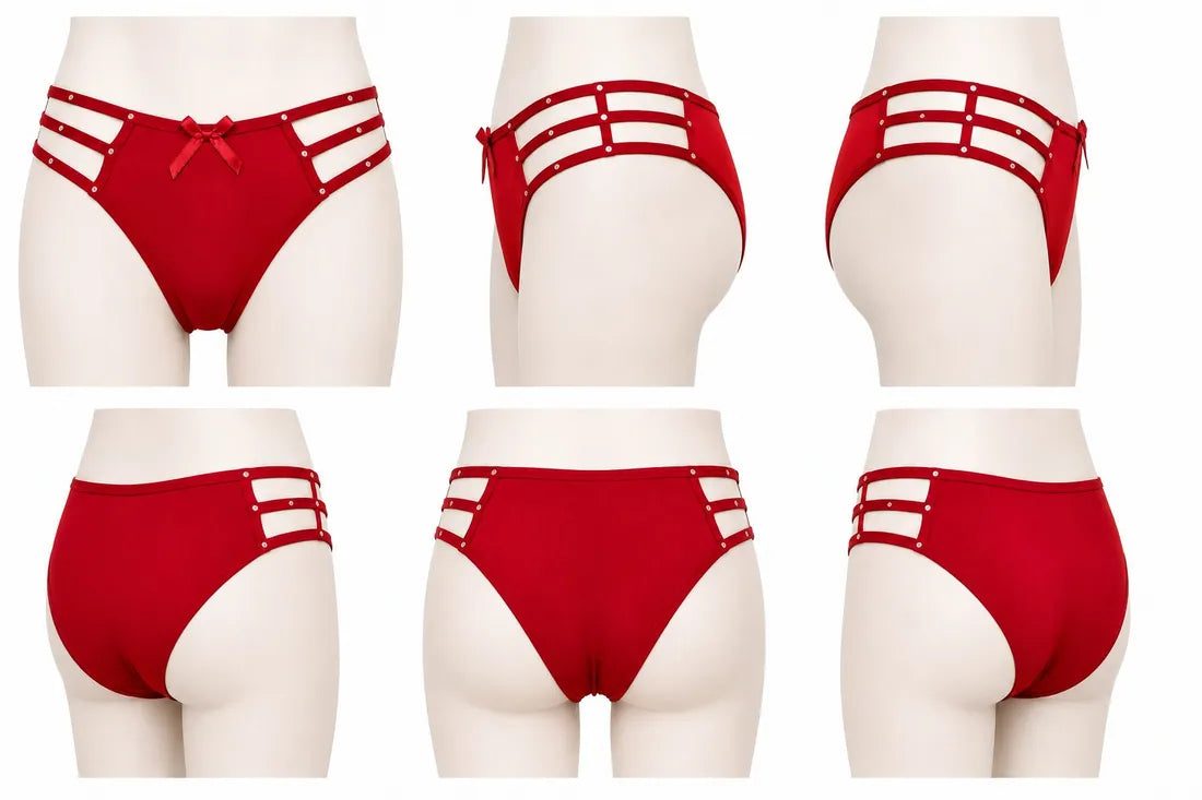 Diamante Cage Strap Panty in Red, photo 3