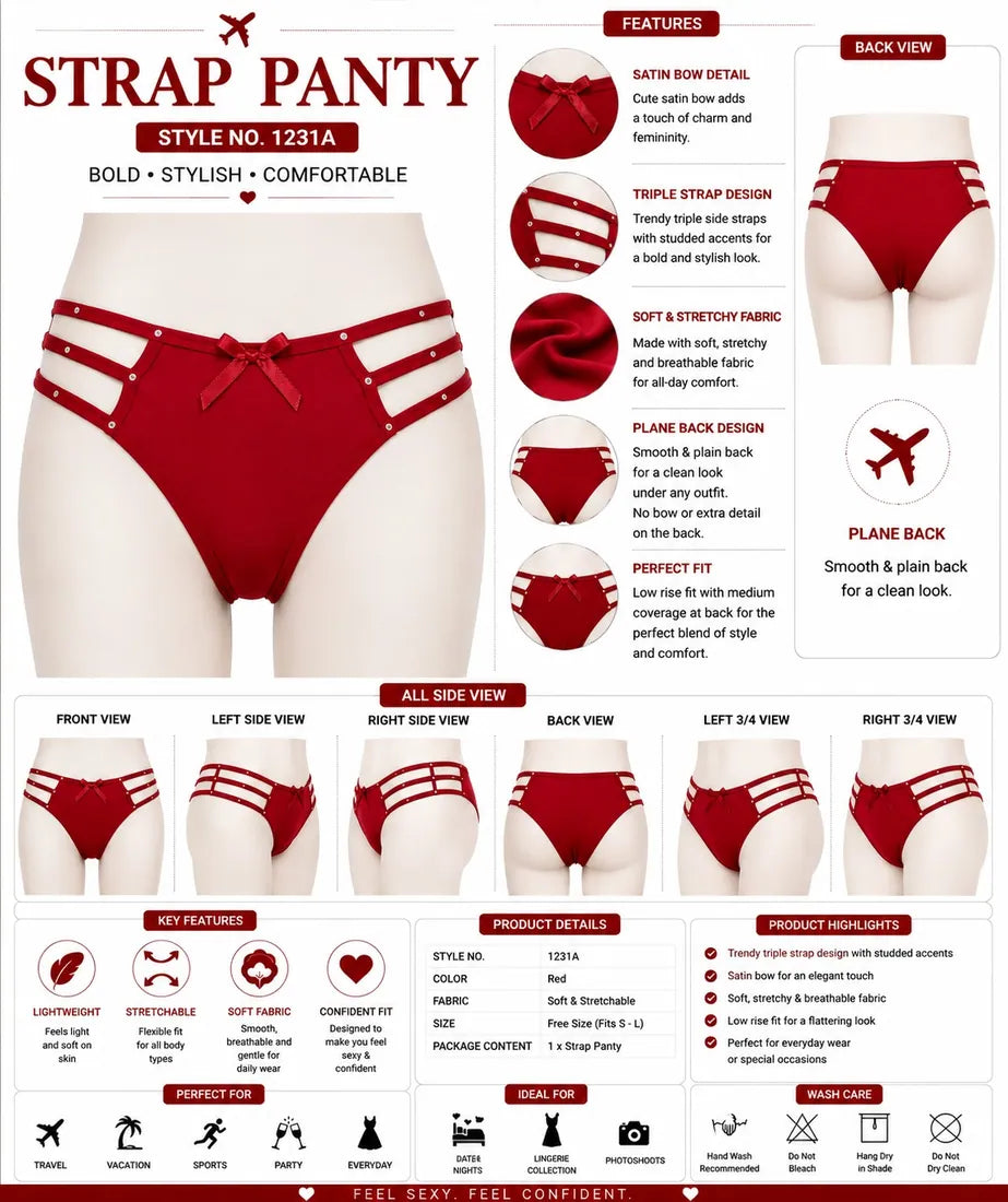 Diamante Cage Strap Panty in Red, photo 4
