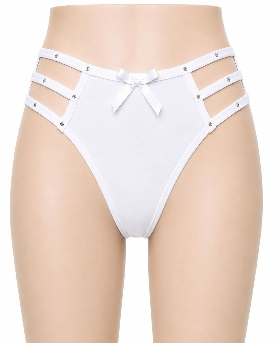 Diamante Cage Strap Panty in White, front view