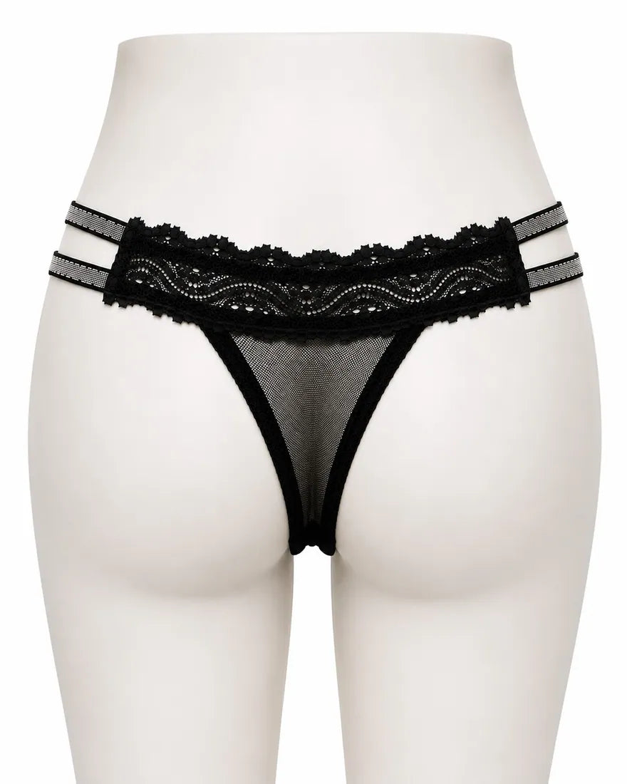 Scalloped Lace Ribbon Thong in Black, photo 2