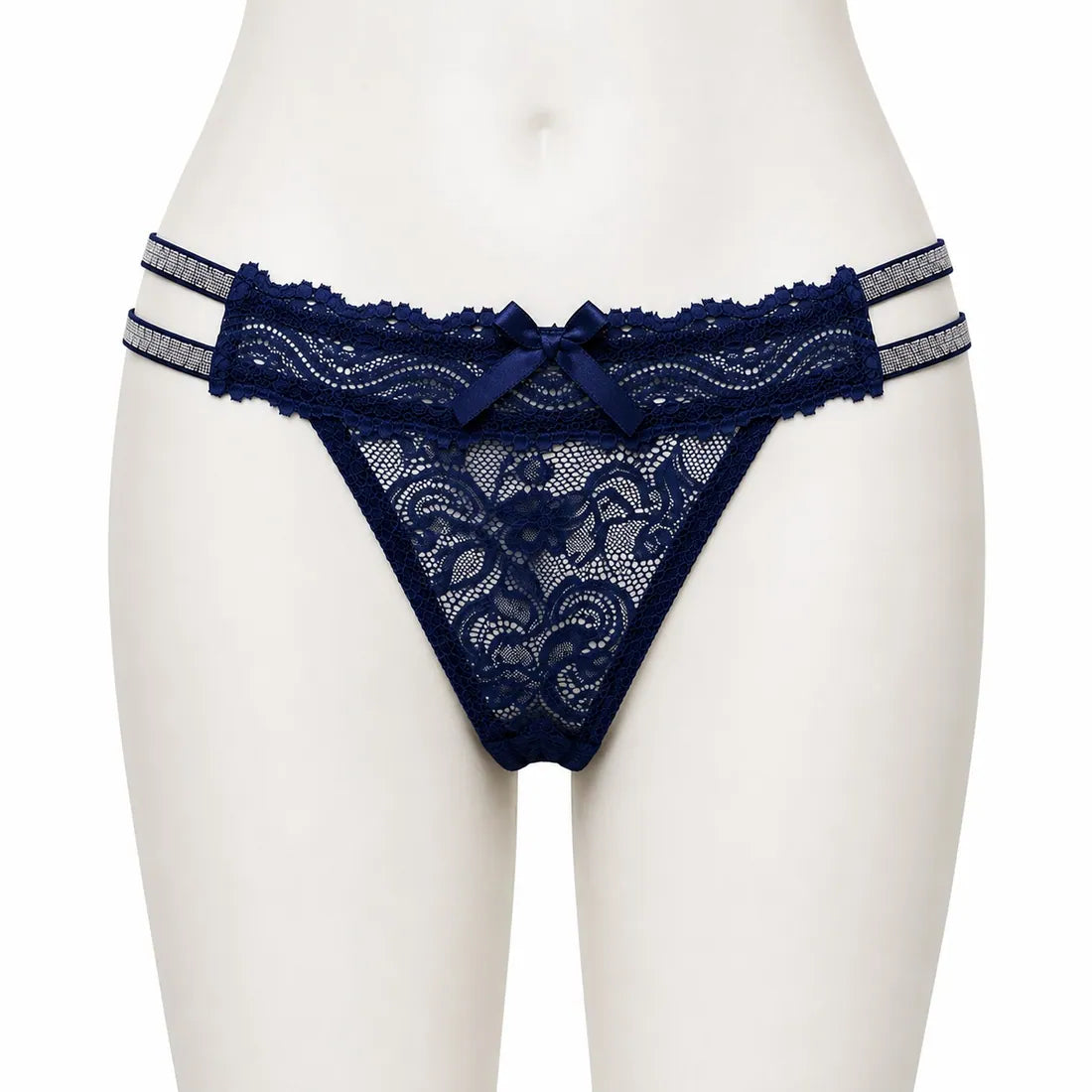 Scalloped Lace Ribbon Thong in Blue, photo 1