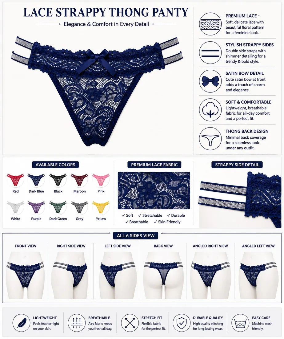 Scalloped Lace Ribbon Thong in Blue, photo 3