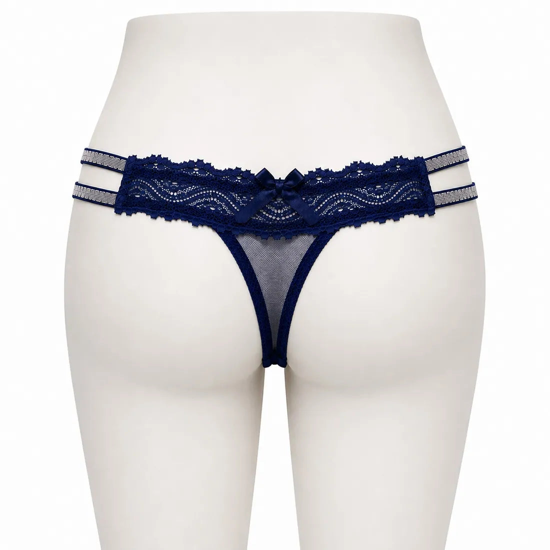 Scalloped Lace Ribbon Thong in Blue, photo 2