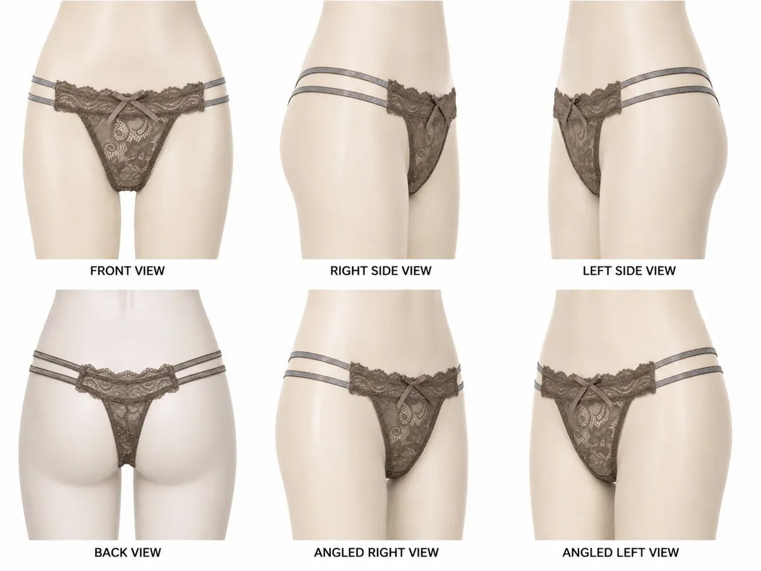 Scalloped Lace Ribbon Thong in Grey, photo 3