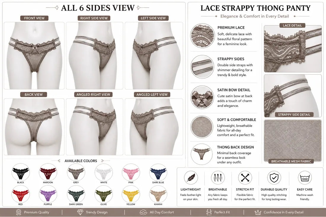 Scalloped Lace Ribbon Thong in Grey, photo 4