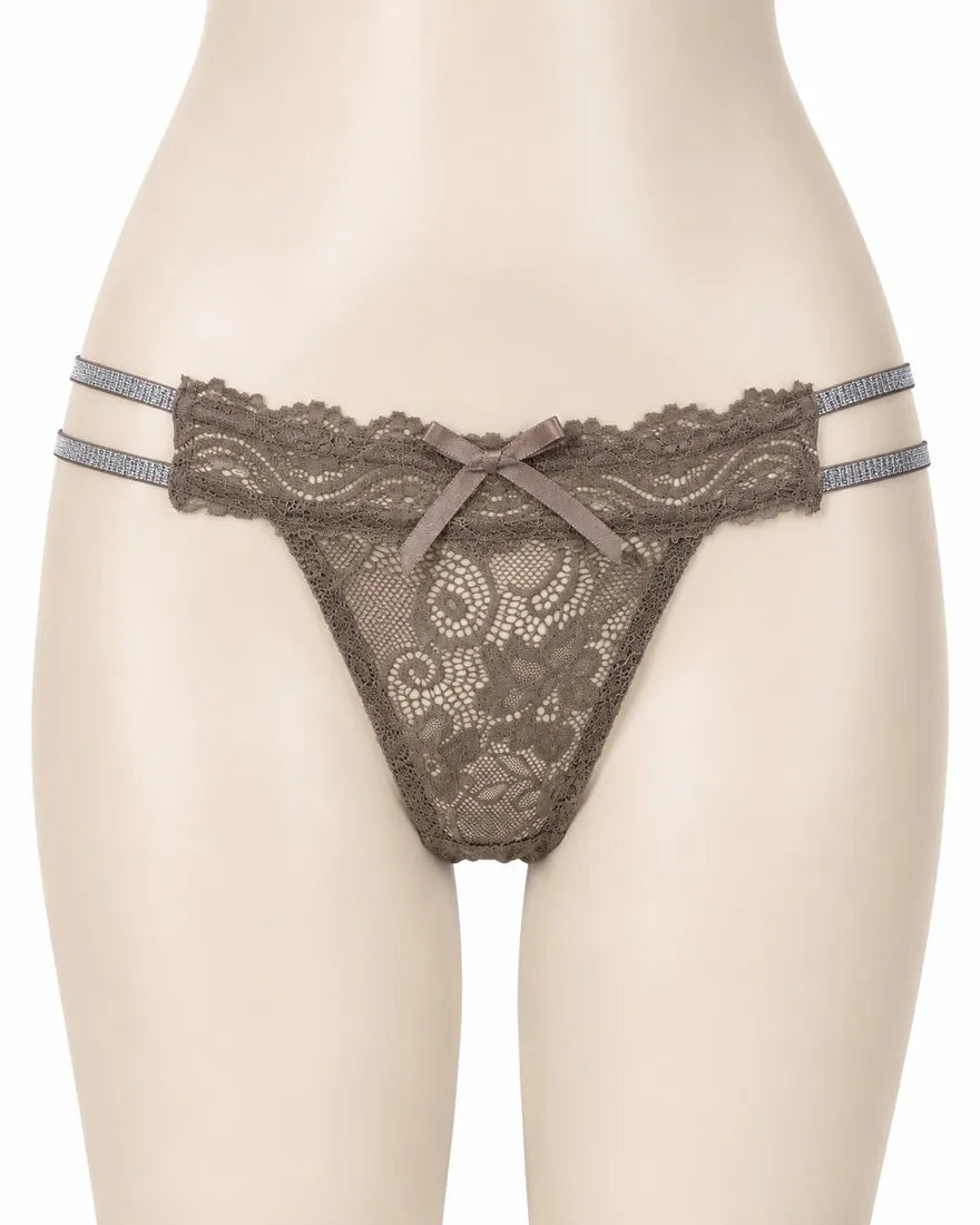 Scalloped Lace Ribbon Thong in Grey, photo 1