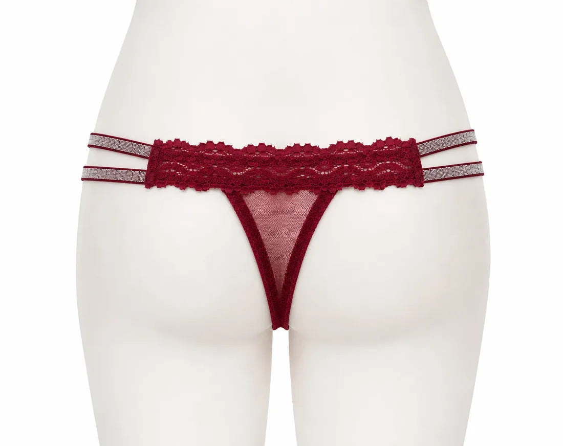Scalloped Lace Ribbon Thong in Maroon, photo 2