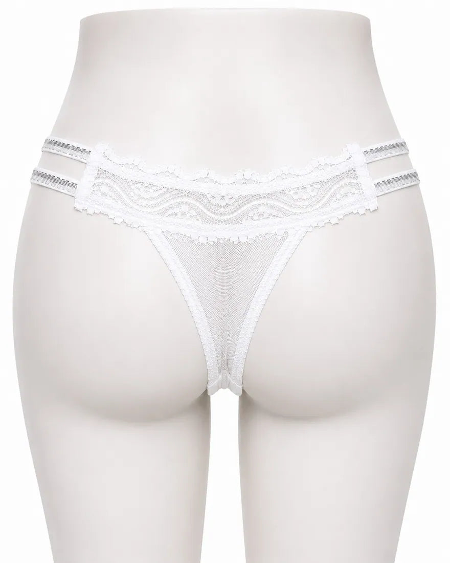 Scalloped Lace Ribbon Thong in White, photo 2